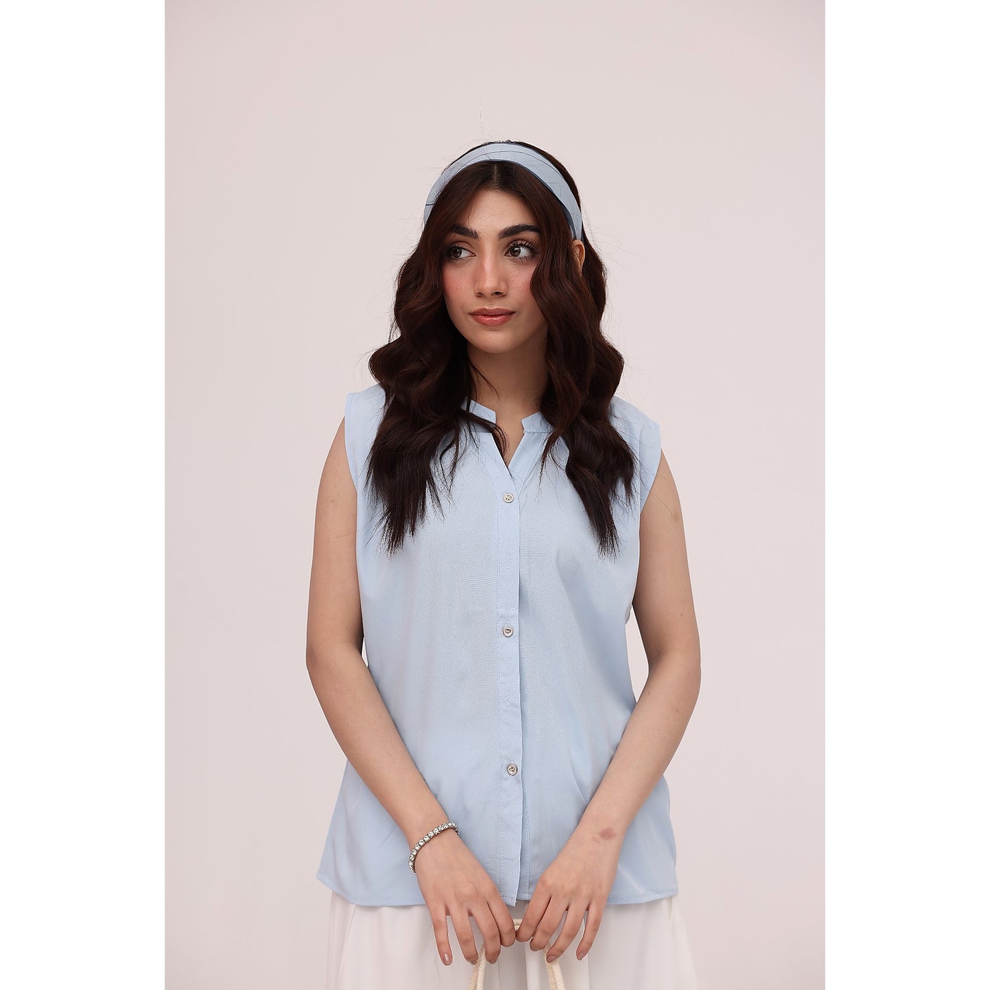 Sky Blue Sleeveless Shirt Top