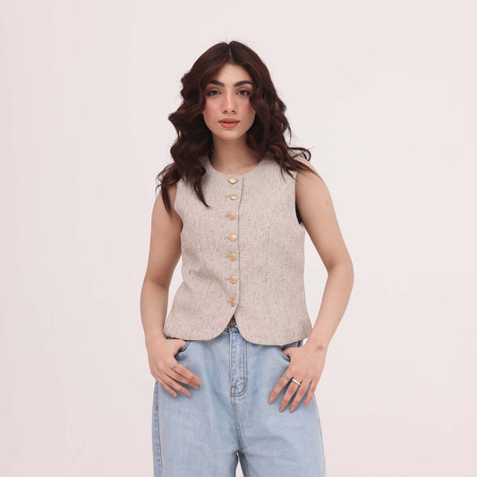 Sandstone Structured Button Vest