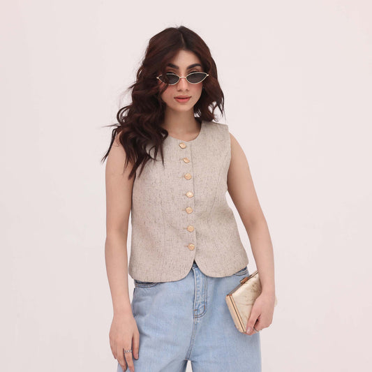 Sandstone Structured Button Vest