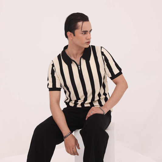 Monaco Stripe Zip Polo