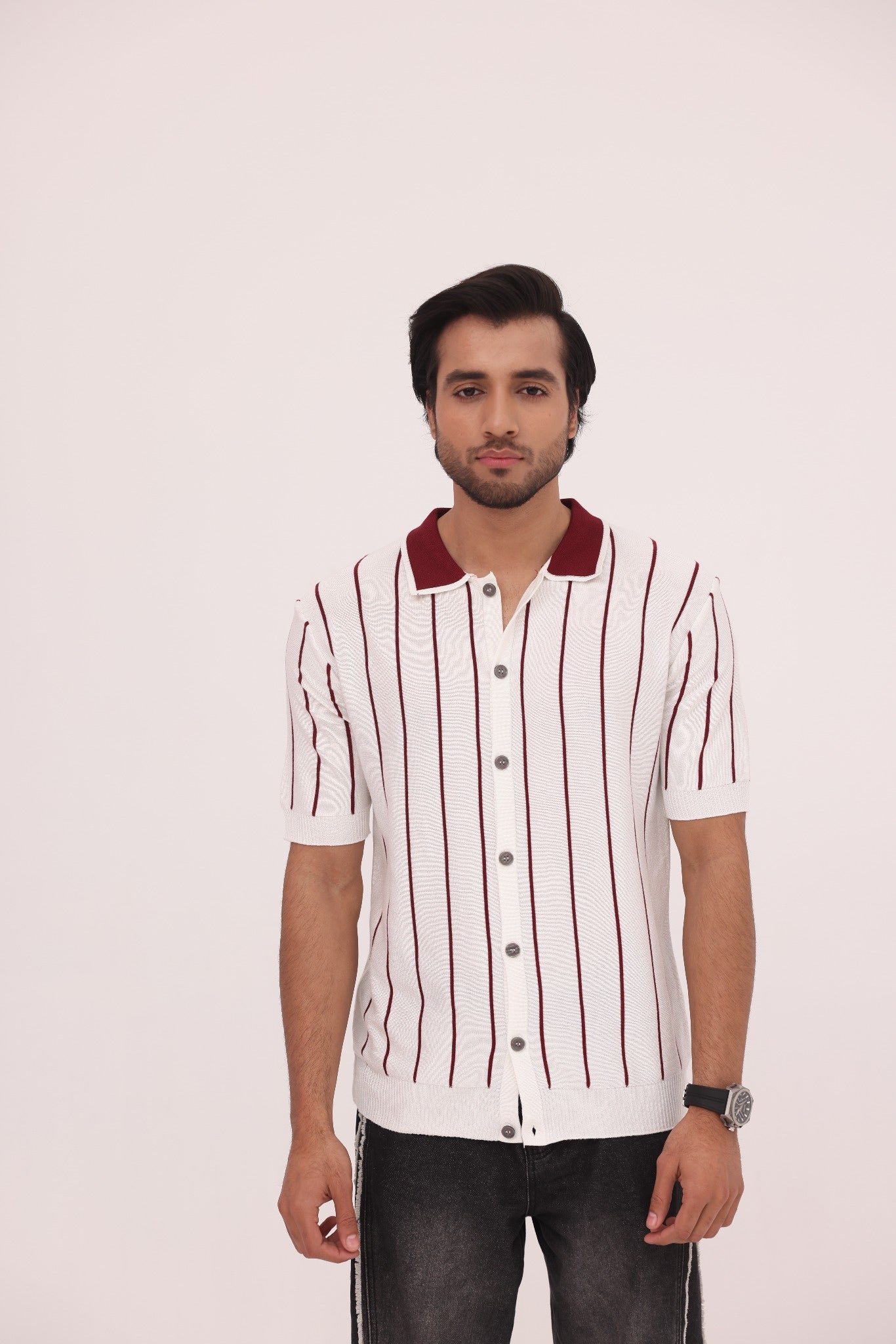 Crimson Line Button Knit Shirt