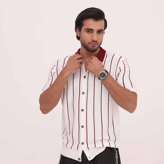 Crimson Line Button Knit Shirt