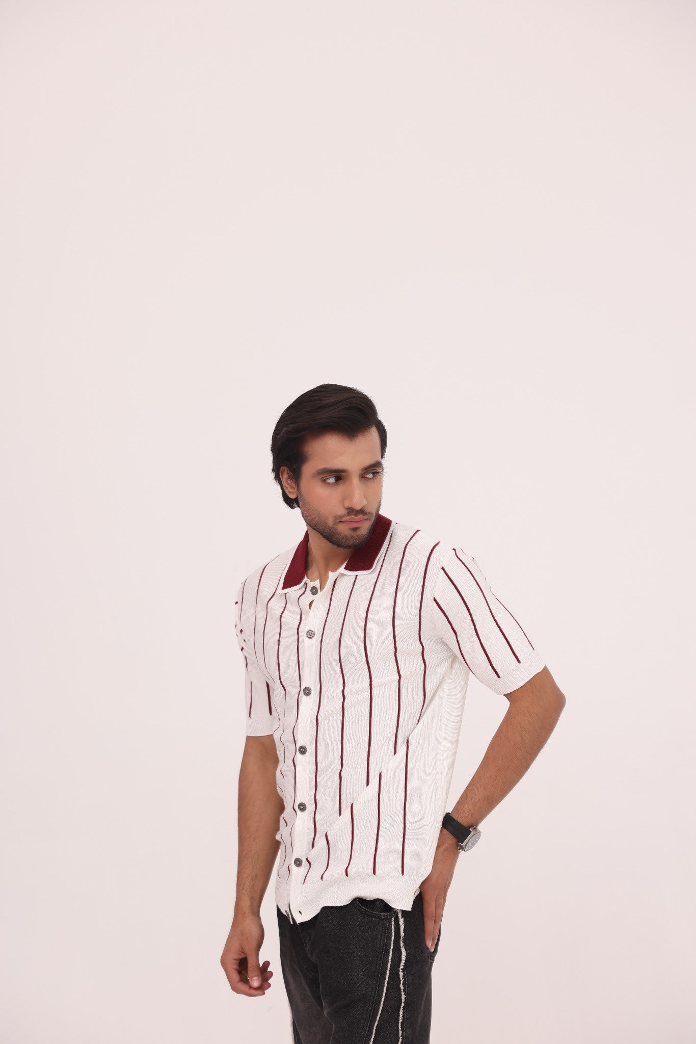Crimson Line Button Knit Shirt