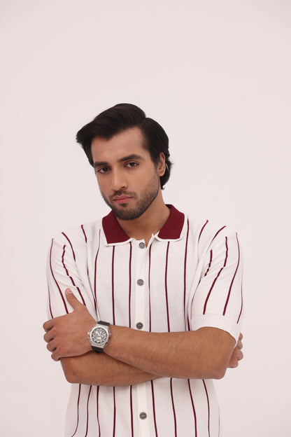 Crimson Line Button Knit Shirt