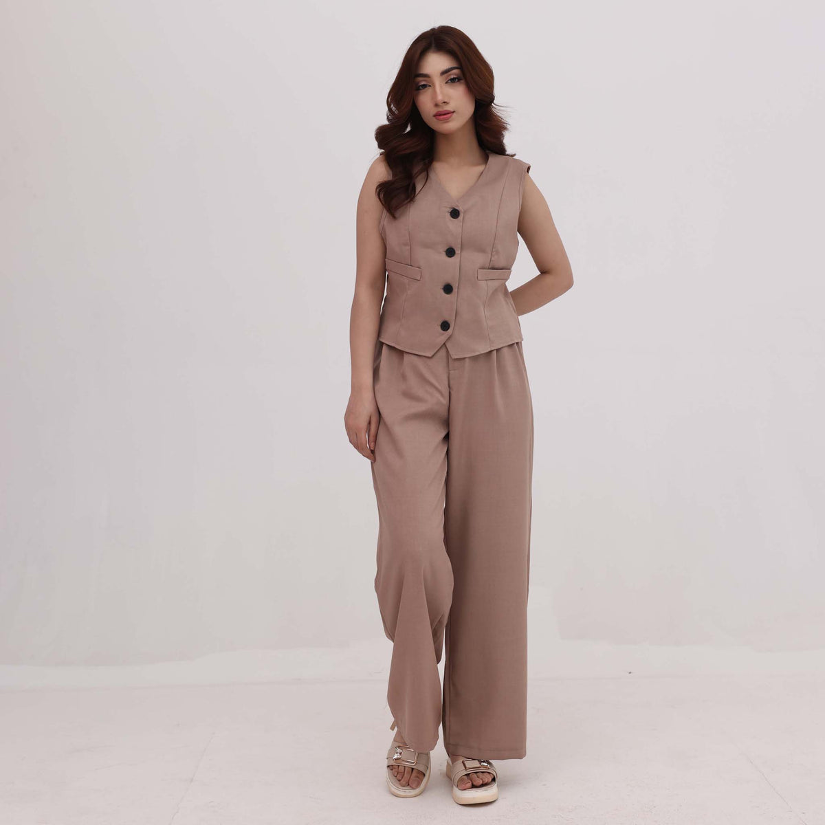 Taupe Tailored Vest Co-Ord Set