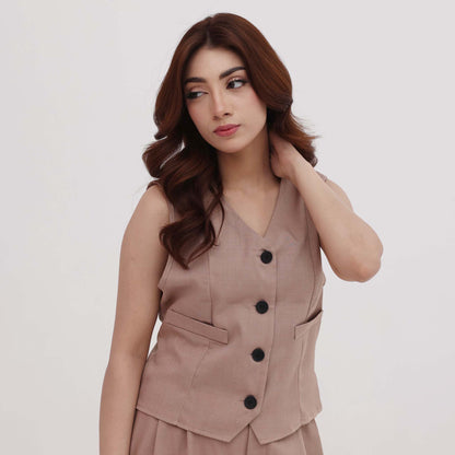 Taupe Tailored Vest Co-Ord Set