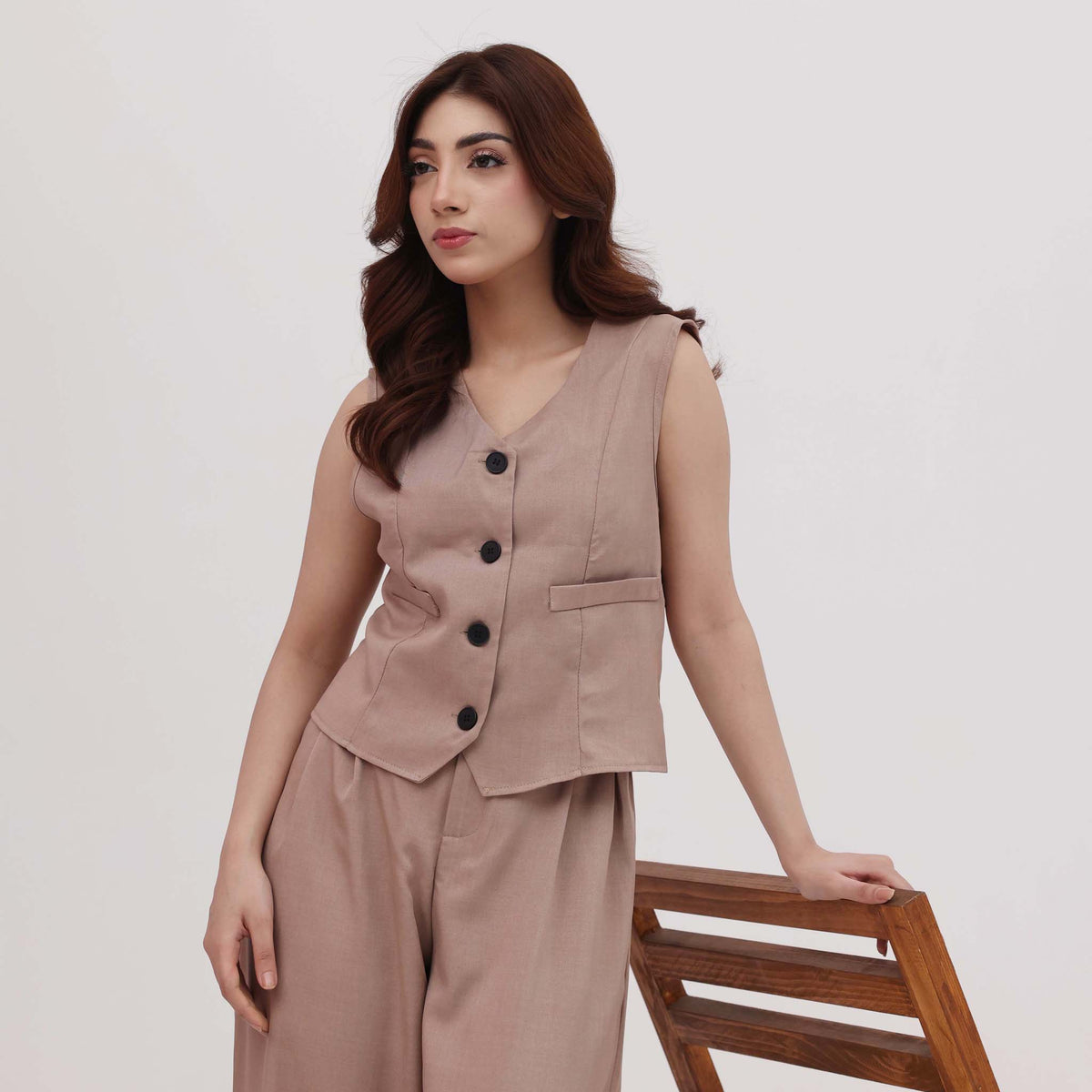 Taupe Tailored Vest Co-Ord Set