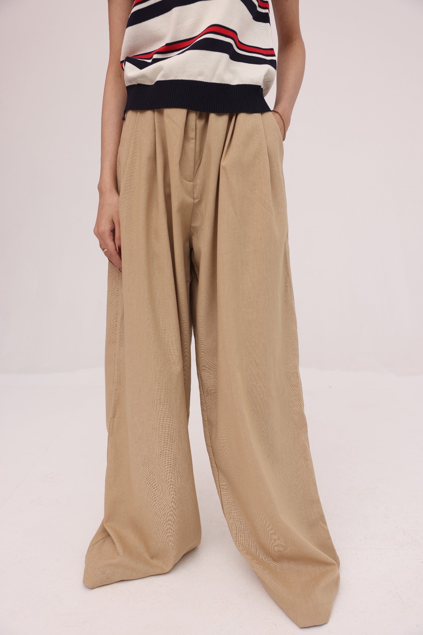 Camel Tailored Wide-Leg Pants