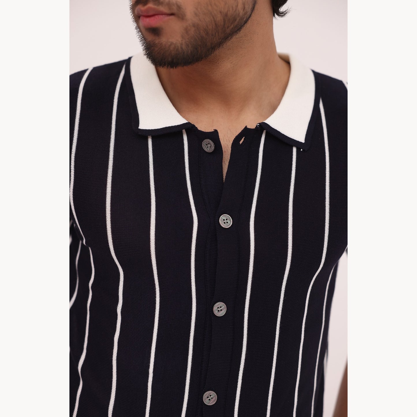 Noir Pinstripe Knit Button Shirt