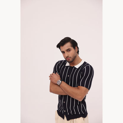 Noir Pinstripe Knit Button Shirt