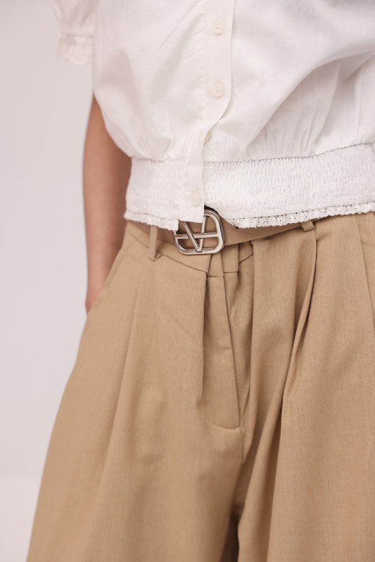 Camel Tailored Wide-Leg Pants