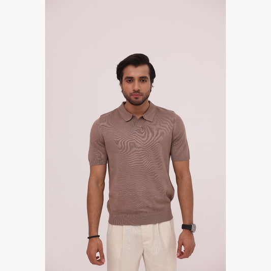 Mocha Ribbed Knit Polo