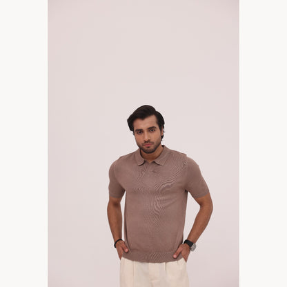 Mocha Ribbed Knit Polo