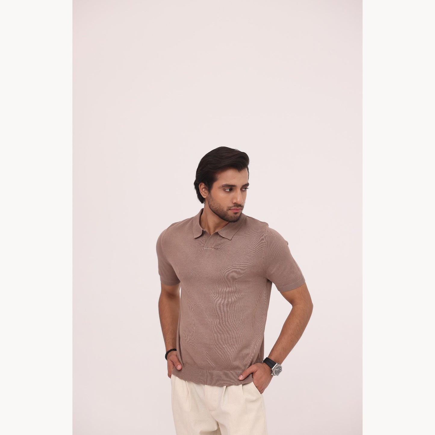 Mocha Ribbed Knit Polo