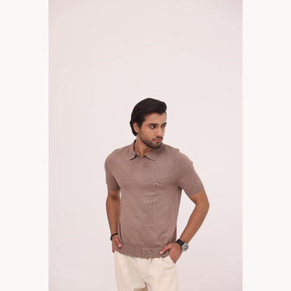 Mocha Ribbed Knit Polo