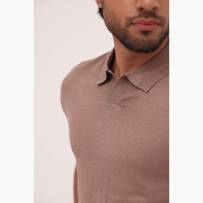 Mocha Ribbed Knit Polo