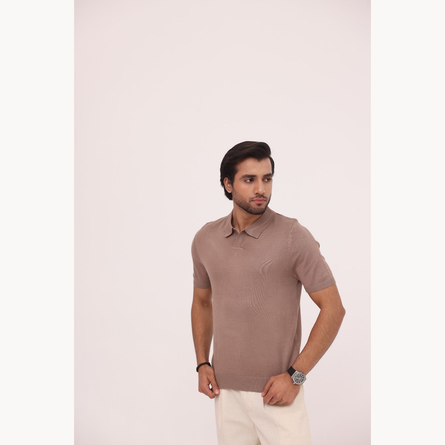 Mocha Ribbed Knit Polo