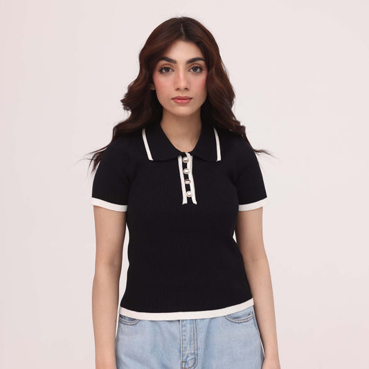 Luna Ribbed Knit Polo