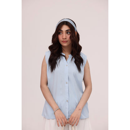 Sky Blue Sleeveless Shirt Top
