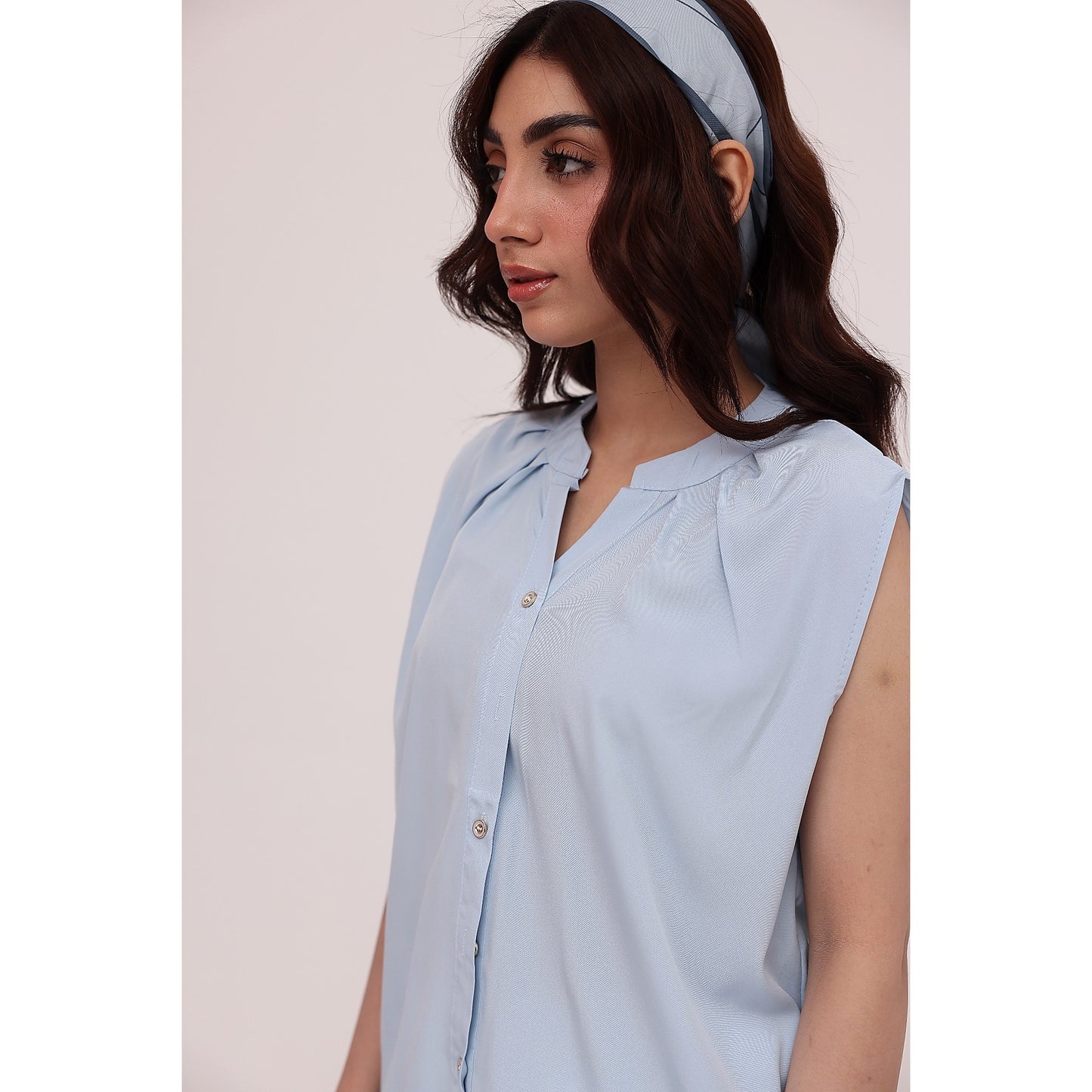 Sky Blue Sleeveless Shirt Top