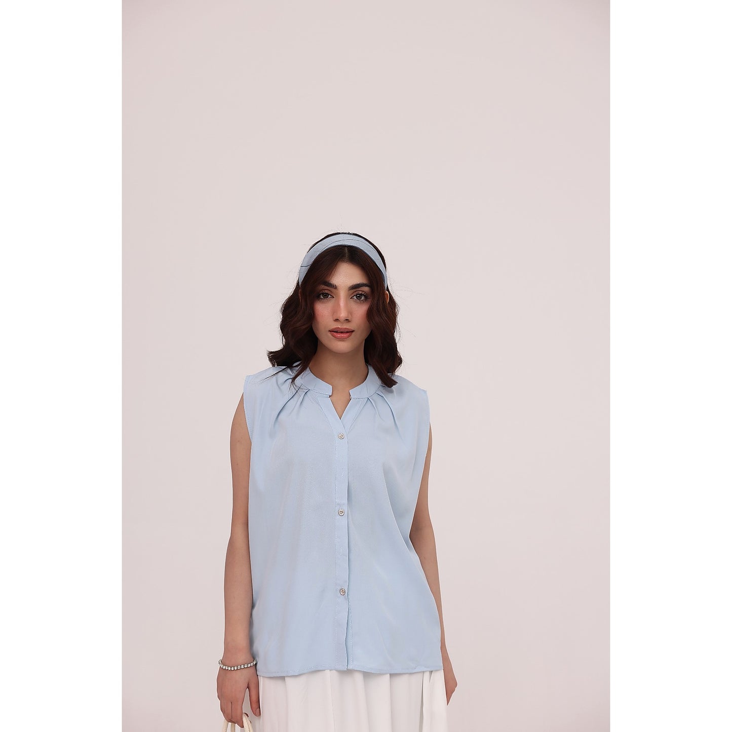 Sky Blue Sleeveless Shirt Top