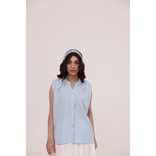 Sky Blue Sleeveless Shirt Top
