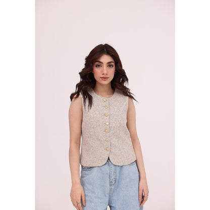 Sandstone Structured Button Vest