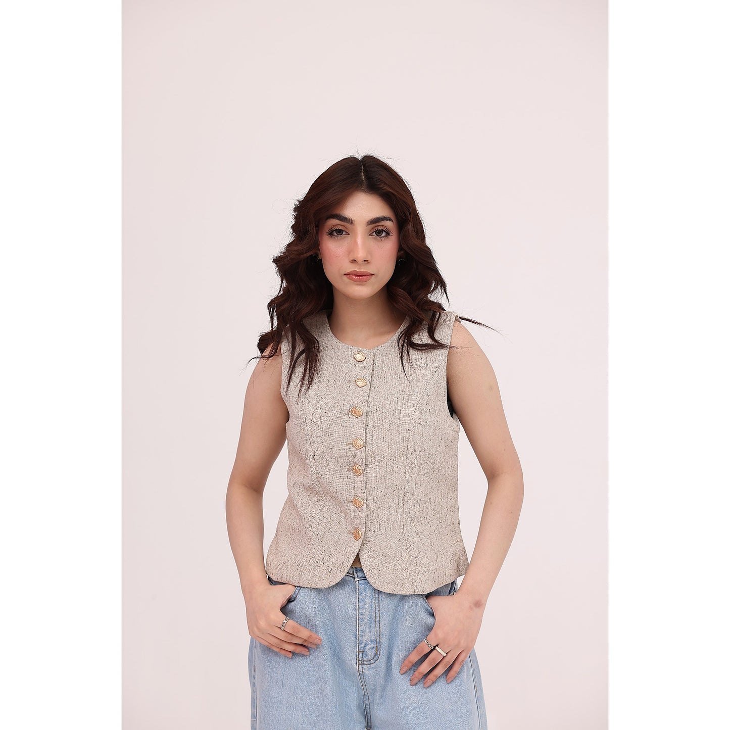 Sandstone Structured Button Vest