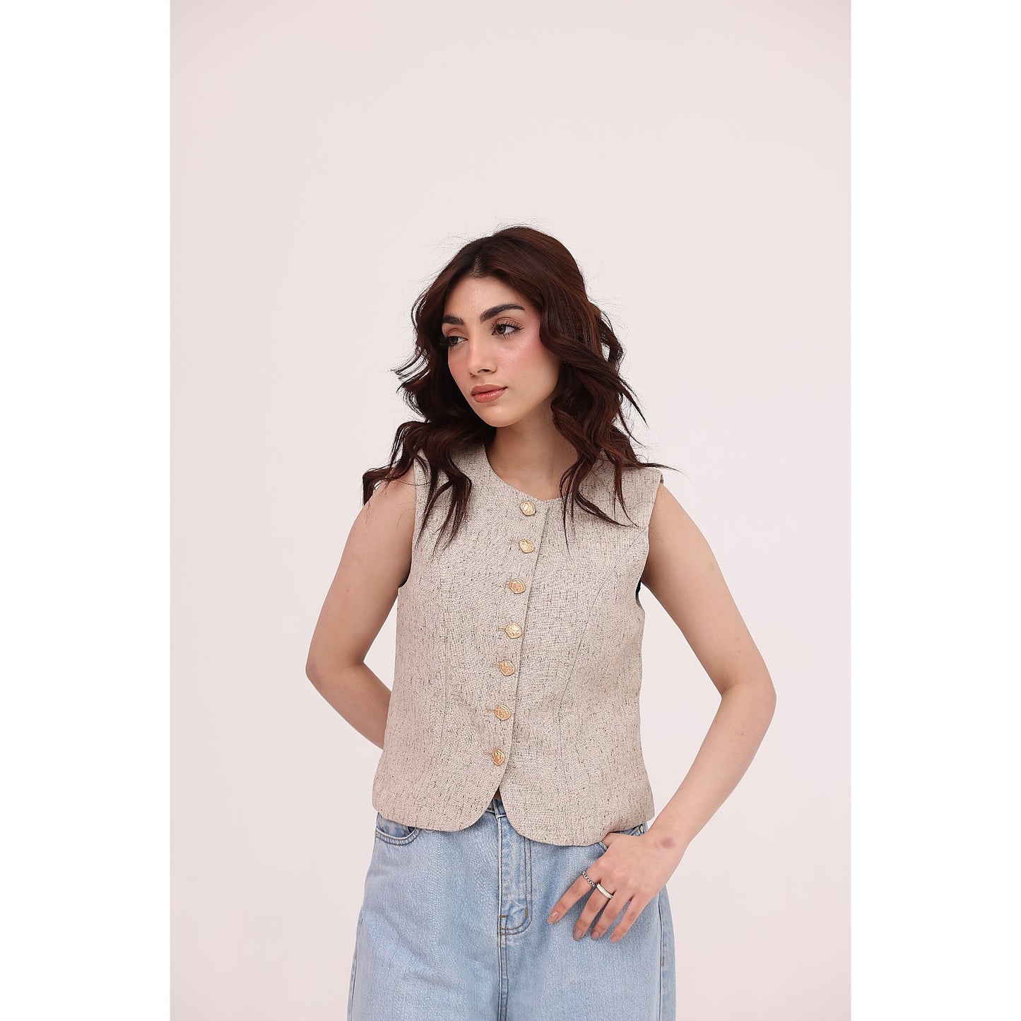 Sandstone Structured Button Vest