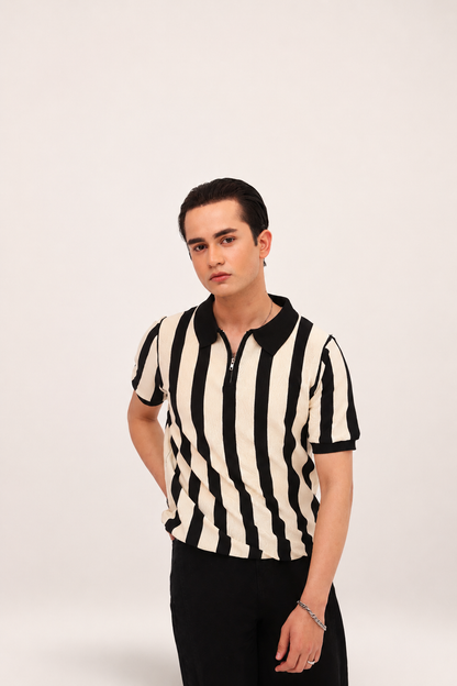 Monaco Stripe Zip Polo