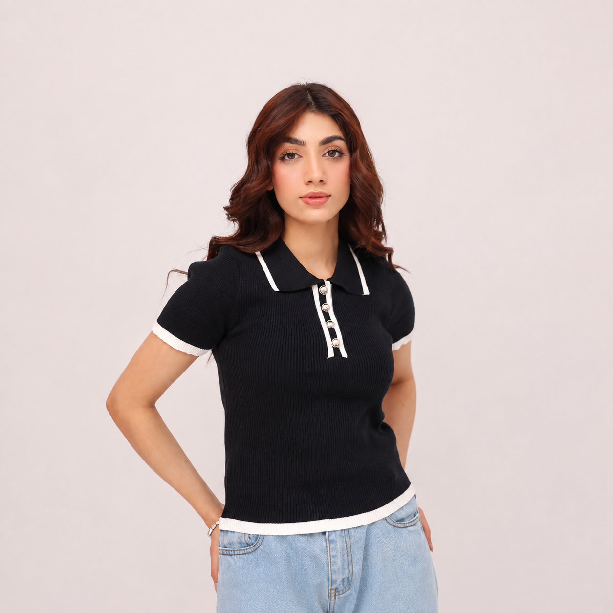 Luna Ribbed Knit Polo