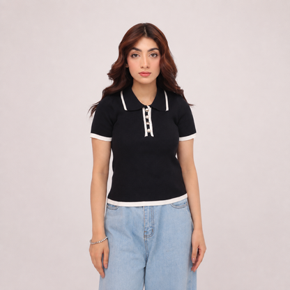 Luna Ribbed Knit Polo