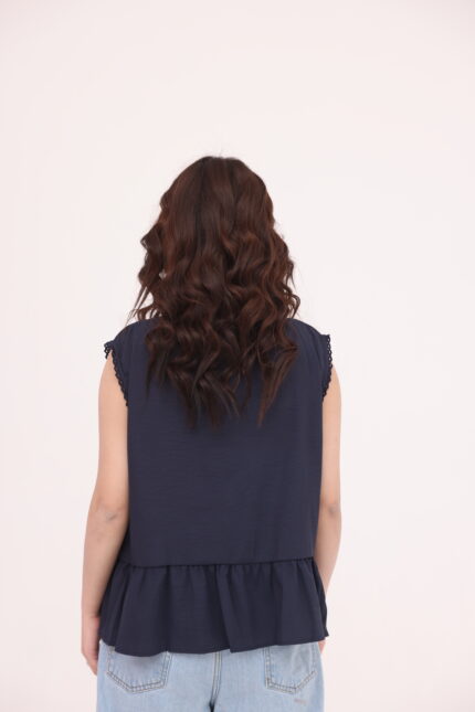 Navy Embroidered Peplum Top