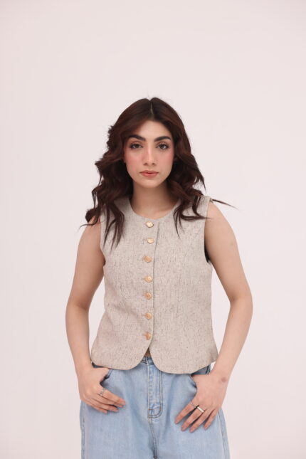 Sandstone Structured Button Vest