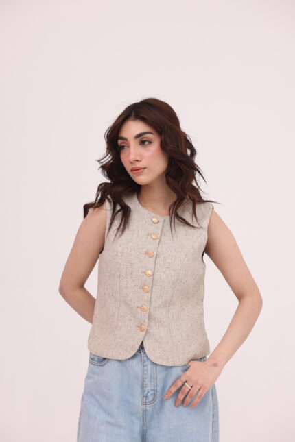 Sandstone Structured Button Vest