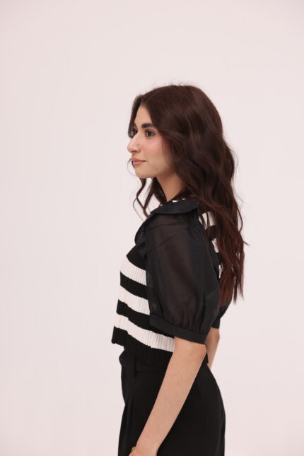Noir Stripe Puff Sleeve Knit Top