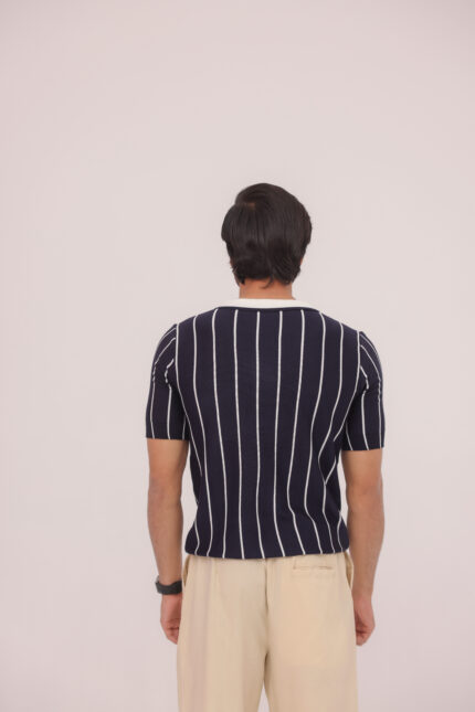 Noir Pinstripe Knit Button Shirt