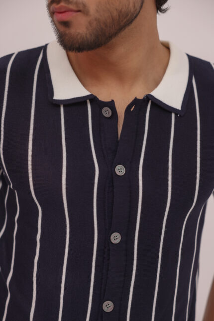 Noir Pinstripe Knit Button Shirt