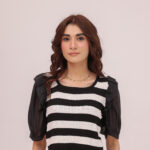 Noir Stripe Puff Sleeve Knit Top