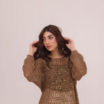 Mocha Sequin Open Knit Sweater
