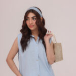 Sky Blue Sleeveless Shirt Top