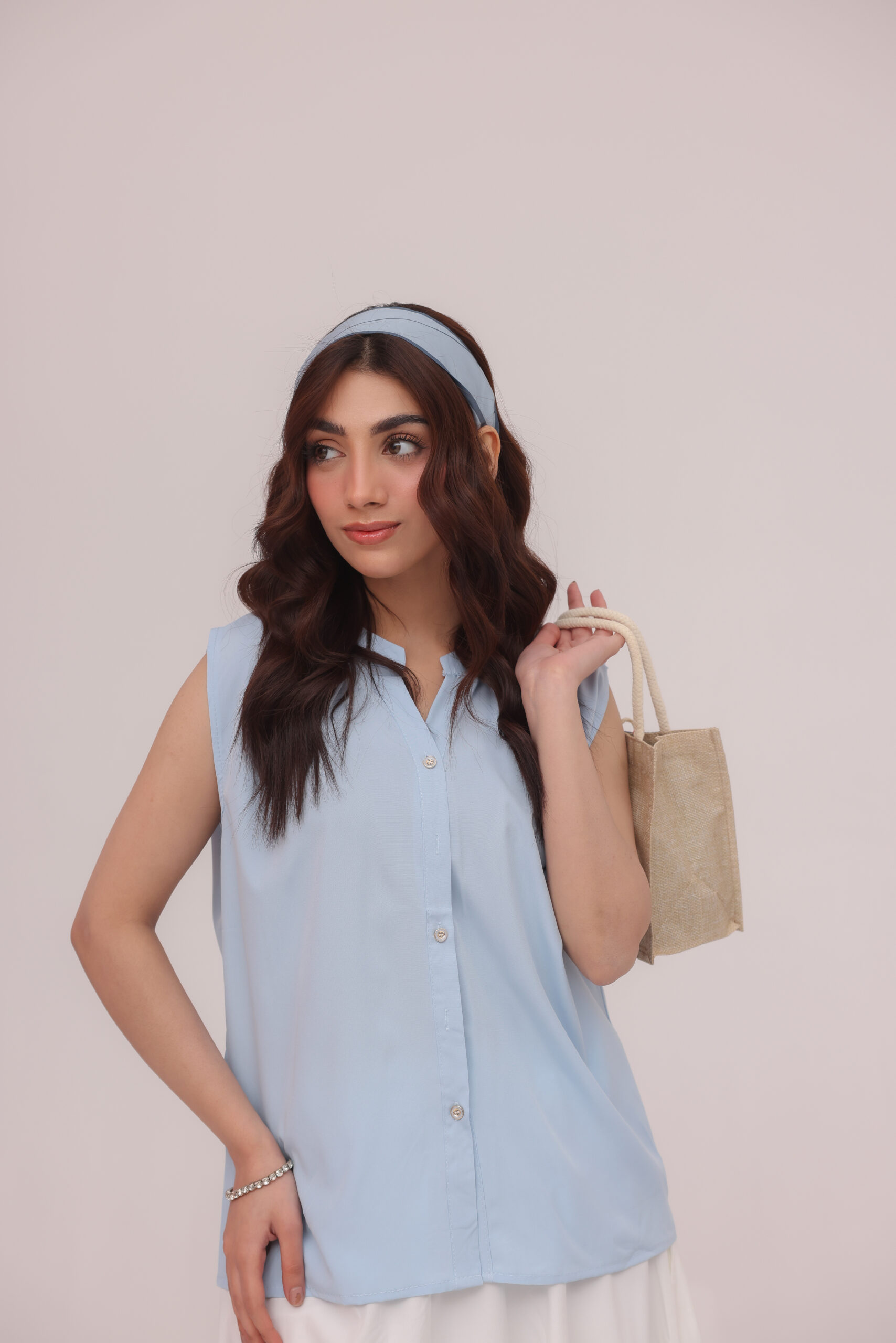 011A7479 Sky Blue Sleeveless Shirt Top - Image 1