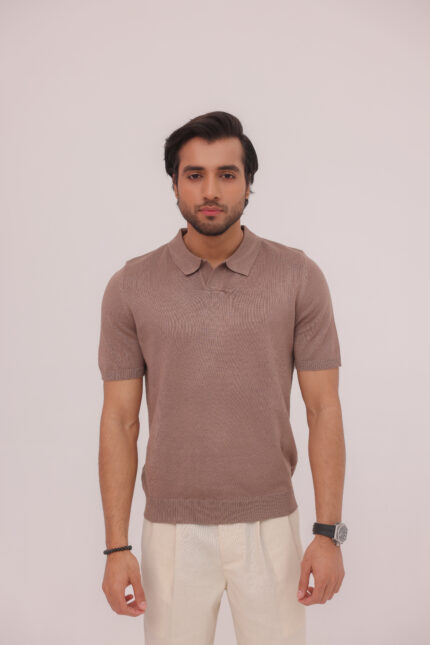 Mocha Ribbed Knit Polo