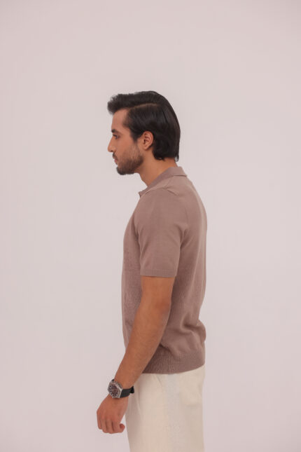 Mocha Ribbed Knit Polo