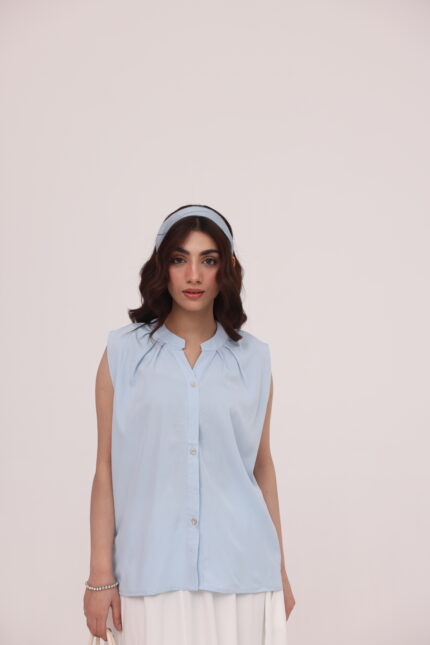 Sky Blue Sleeveless Shirt Top