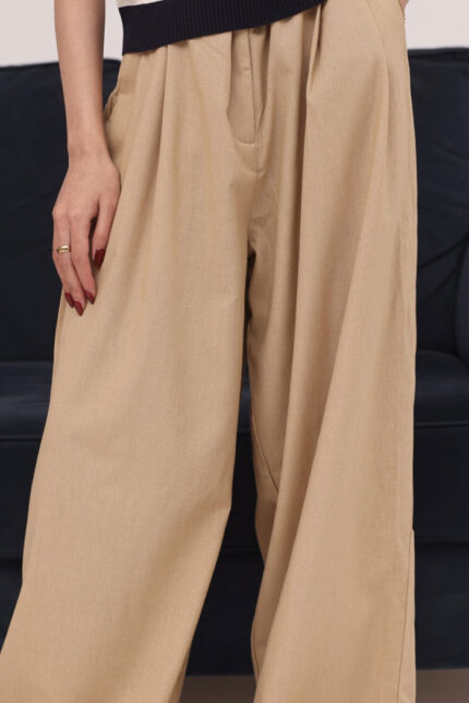 Camel Tailored Wide-Leg Pants